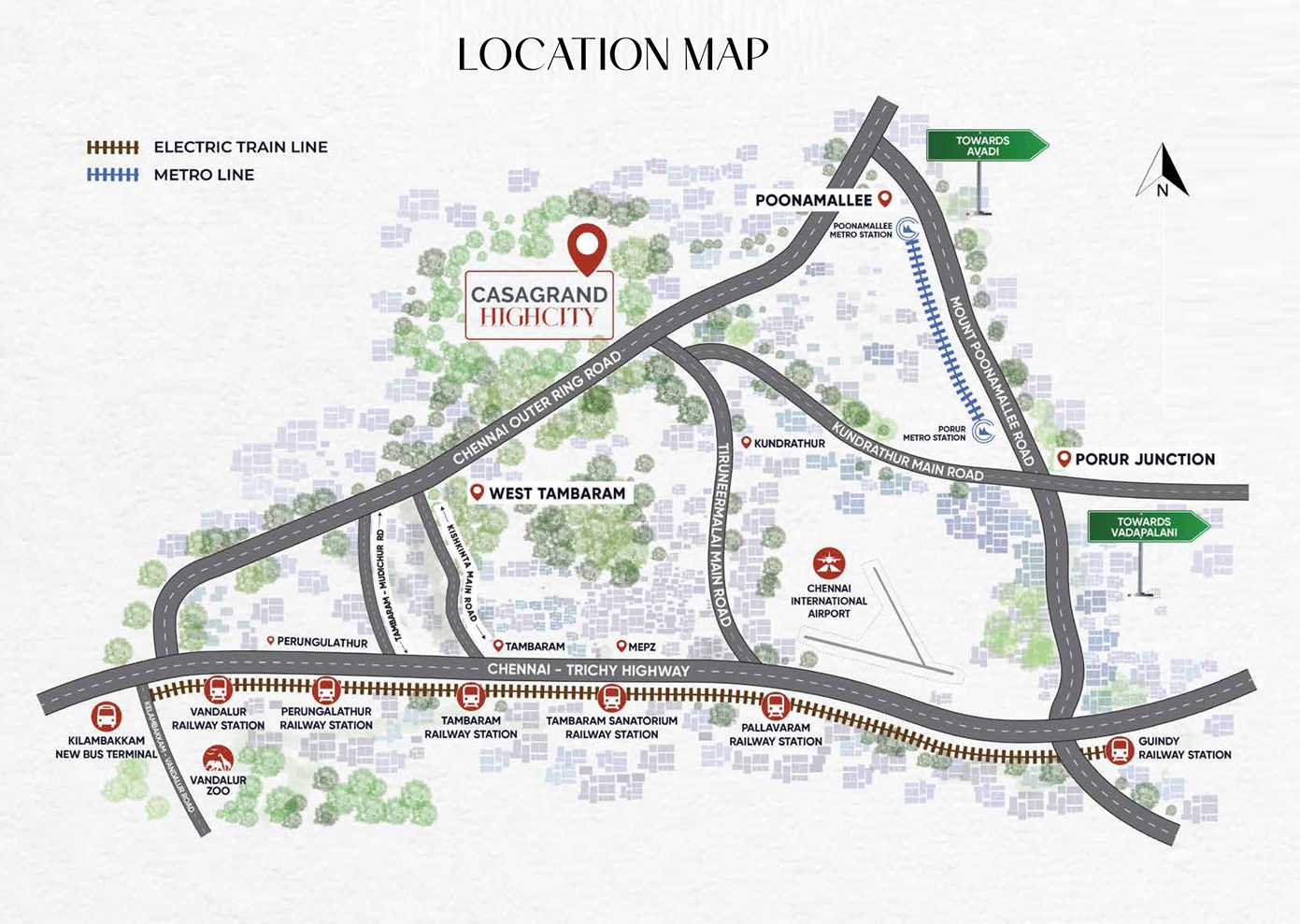 Casagrand Highcity Location Map at Outer Ring Road (ORR), Thirumudivakkam, Chennai